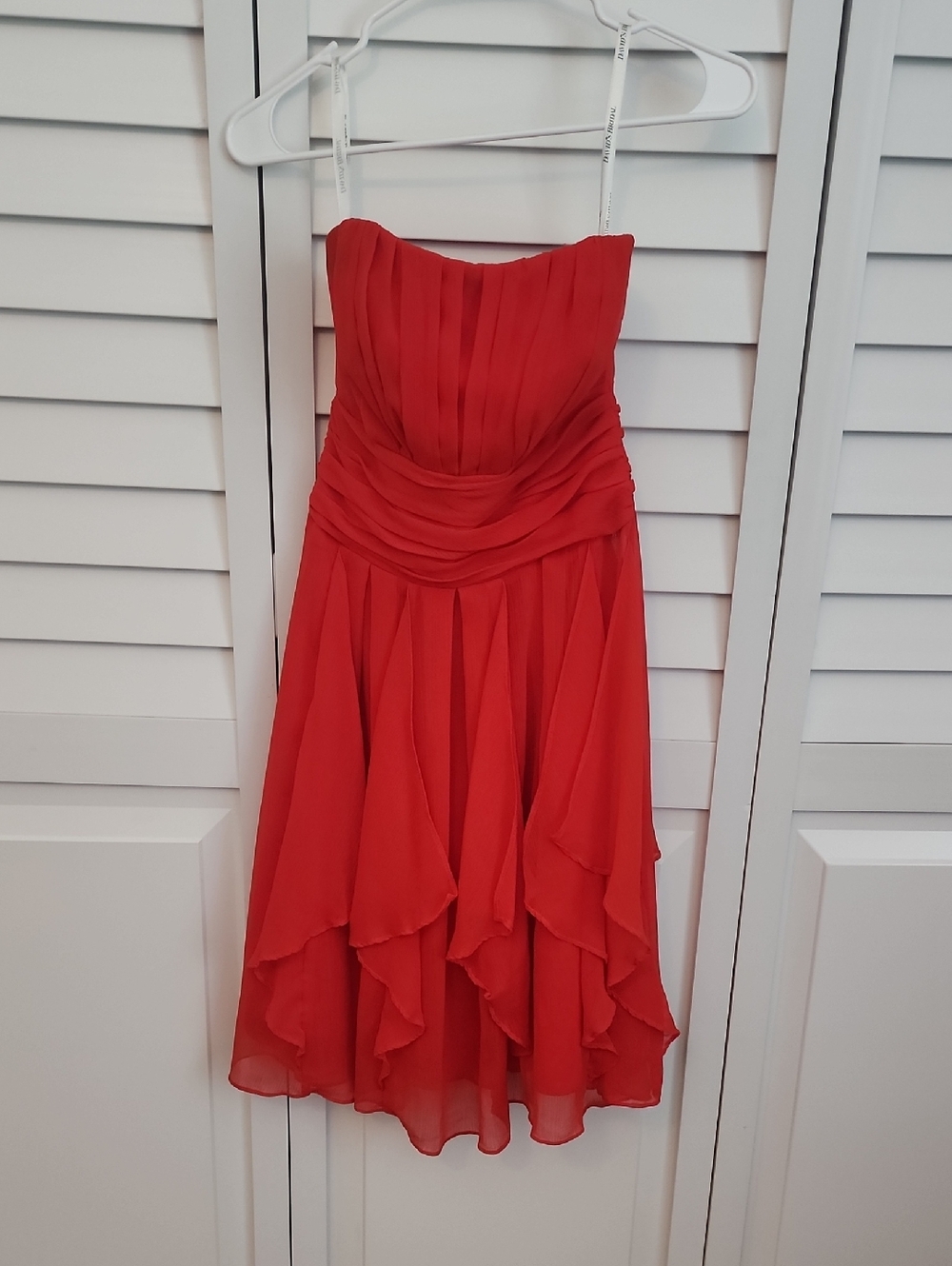 Red Strapless Ruffled Chiffon Dress